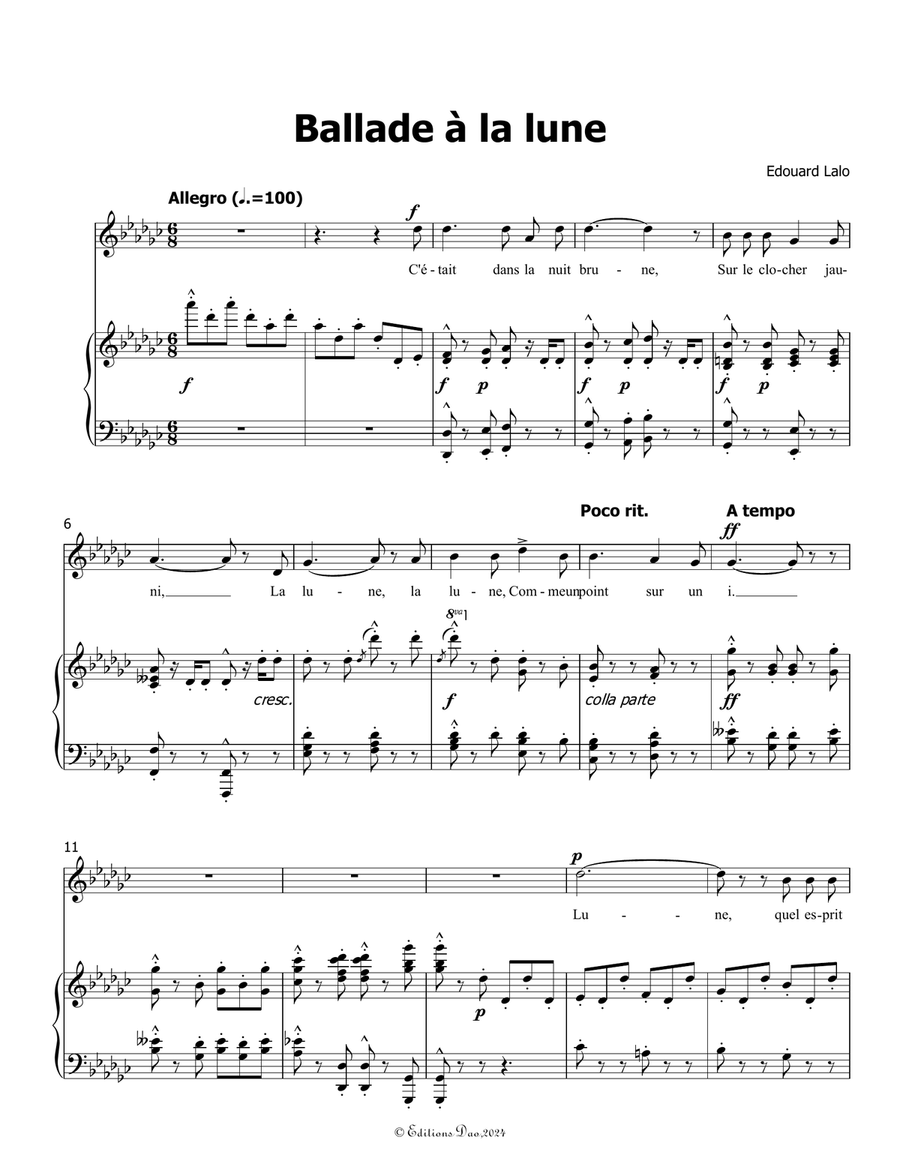 Ballade à la lune, by Edouard Lalo, in G flat Major Piano, Vocal scores gallery preview page 3