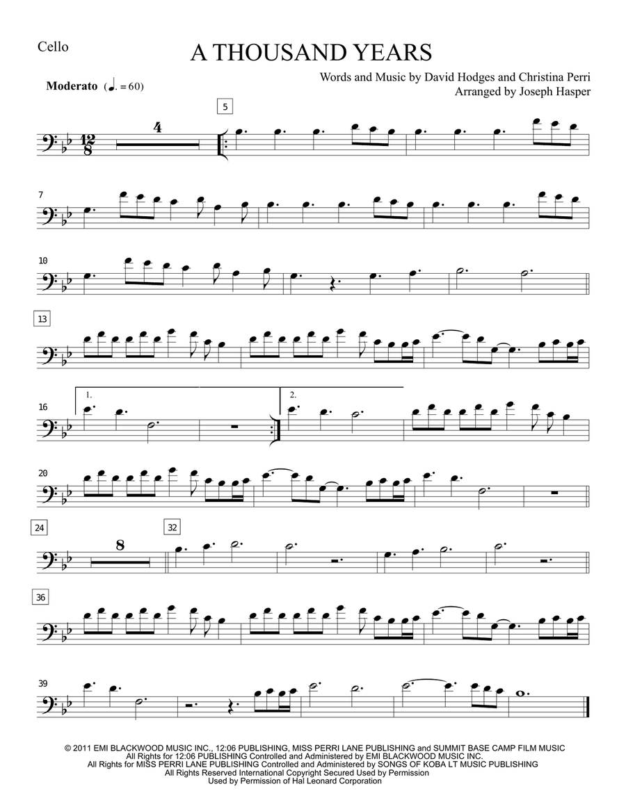A Thousand Years Cello Solo scores gallery preview page 5