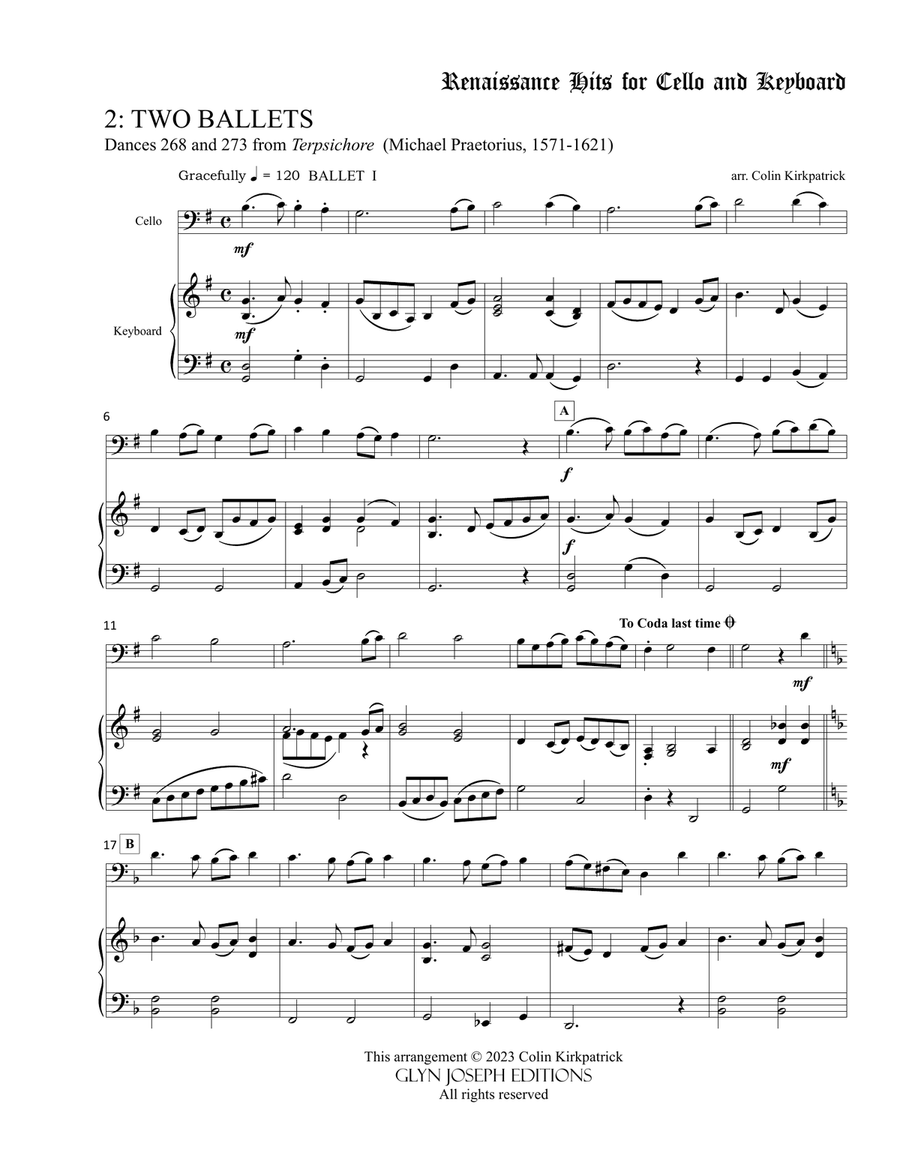 Renaissance Hits for Cello and Keyboard from Terpsichore (Praetorius) Piano scores gallery preview page 5