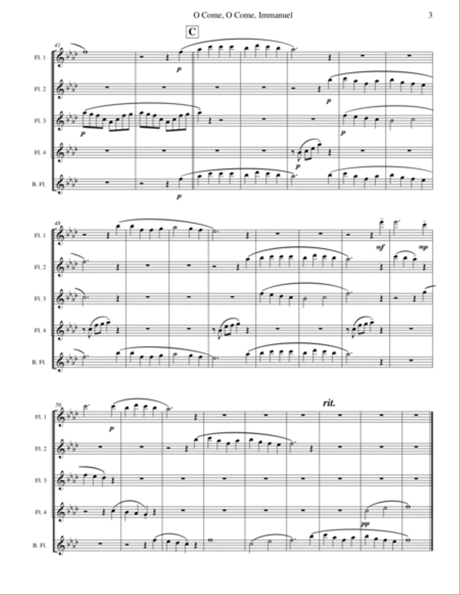 O Come, O Come, Immanuel (Emmanuel) - Flute Quintet or Choir Flute Choir scores gallery preview page 3