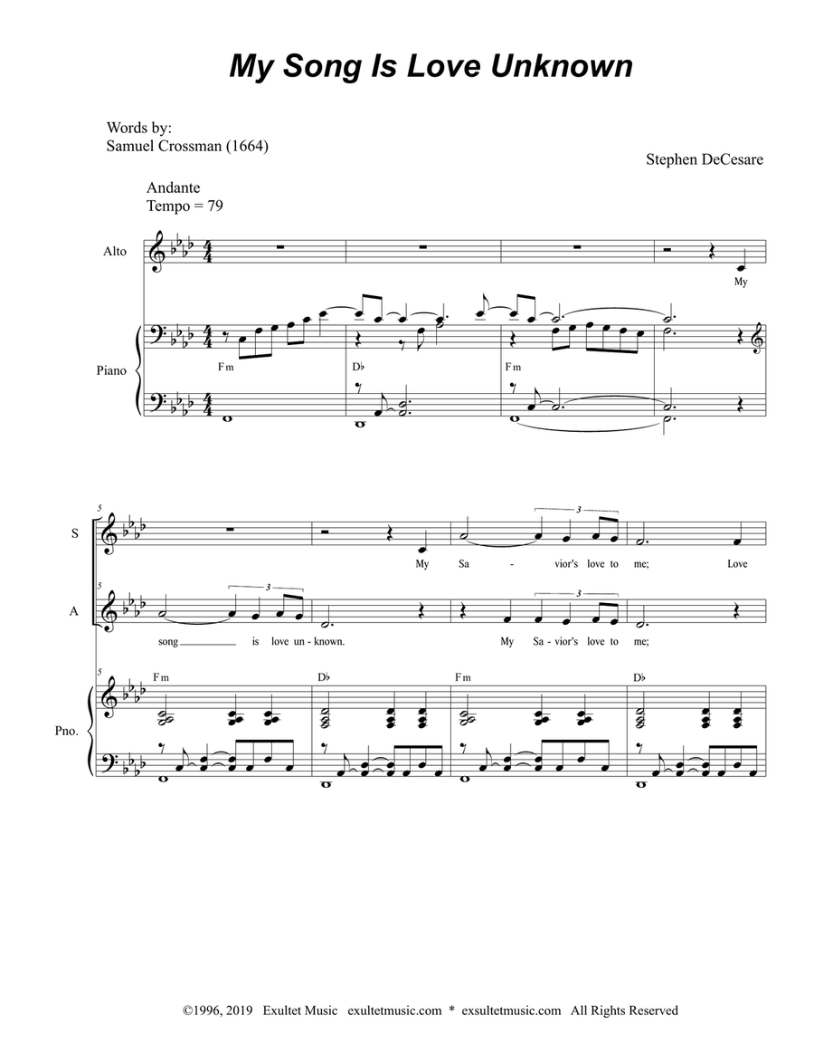 My Song Is Love Unknown (Duet for Soprano and Alto Solo) Alto Voice scores gallery preview page 1