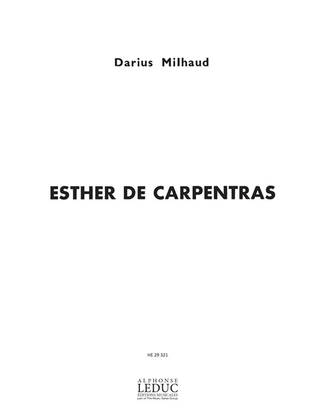 Book cover for Milhaud Darius Esther De Carpentras Voice & Piano Book English