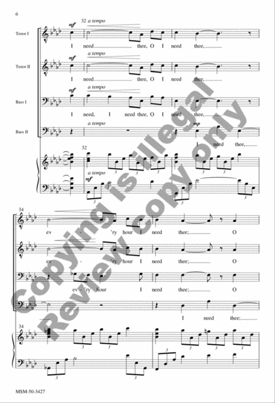 I Need Thee Every Hour TTBB scores gallery preview page 6