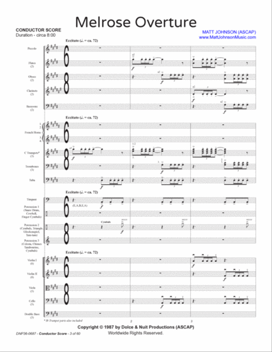 Melrose Overture • Conductor Score and Parts • Matt Johnson Full Orchestra scores gallery preview page 3