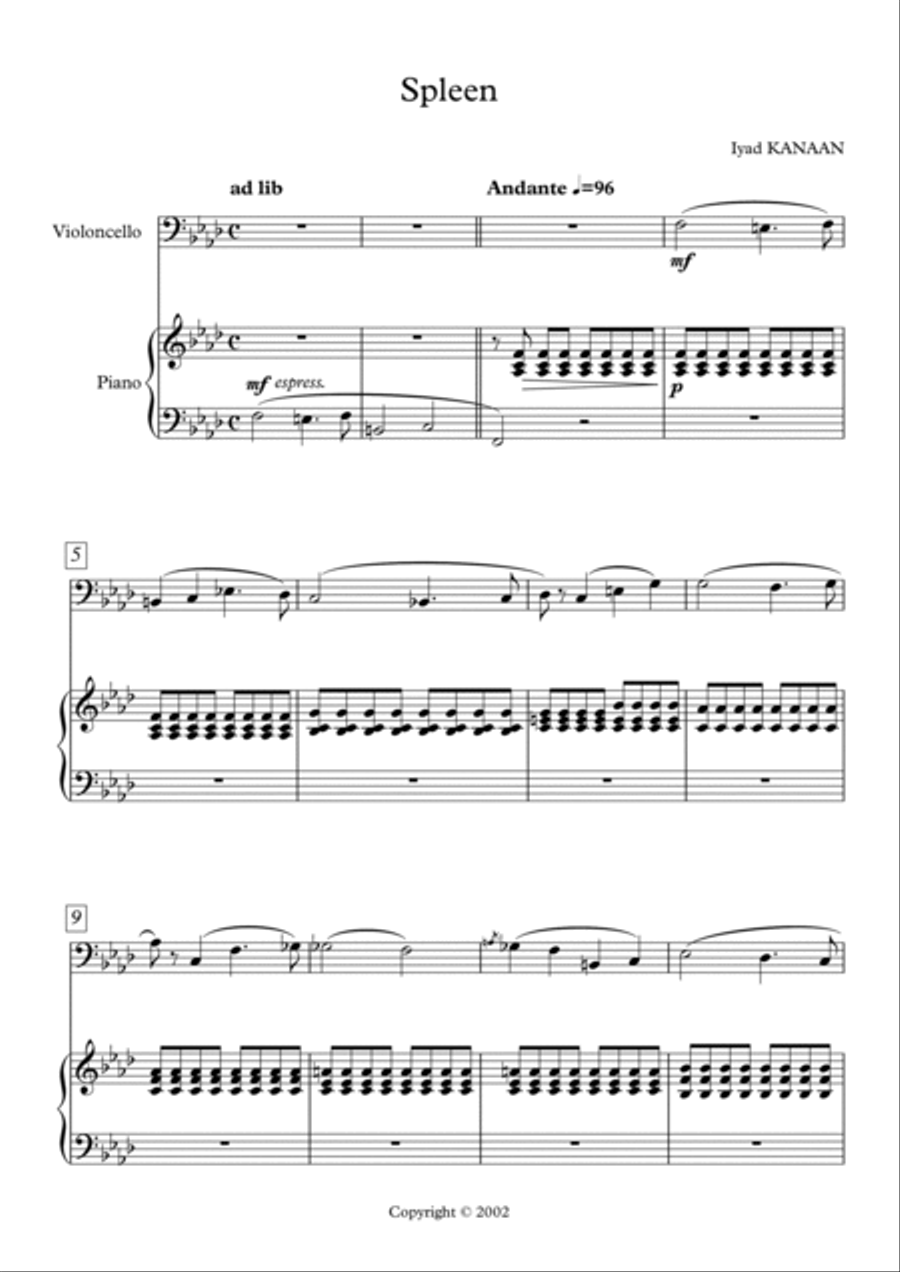Spleen for Cello and Piano op 2 No 10 Piano scores gallery preview page 2
