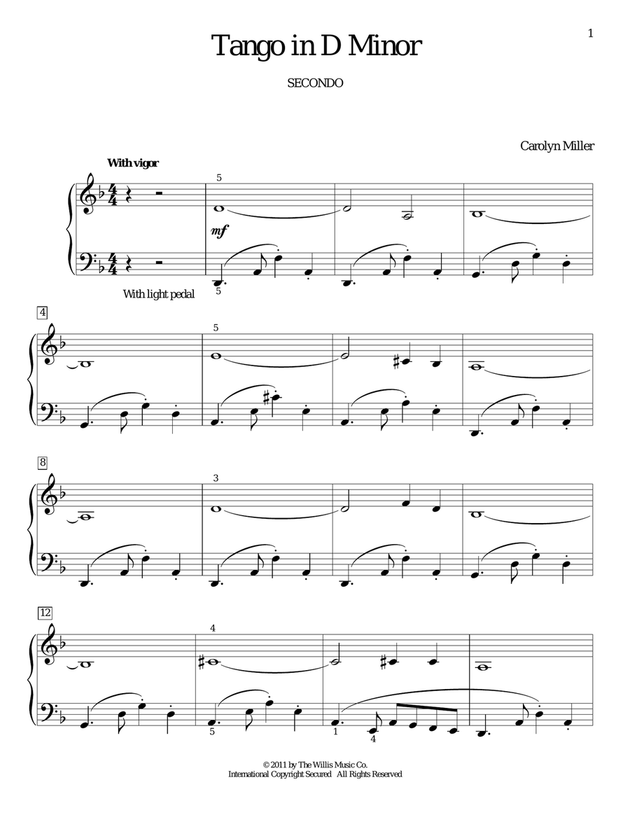 Tango In D Minor Piano Duet scores gallery preview page 1