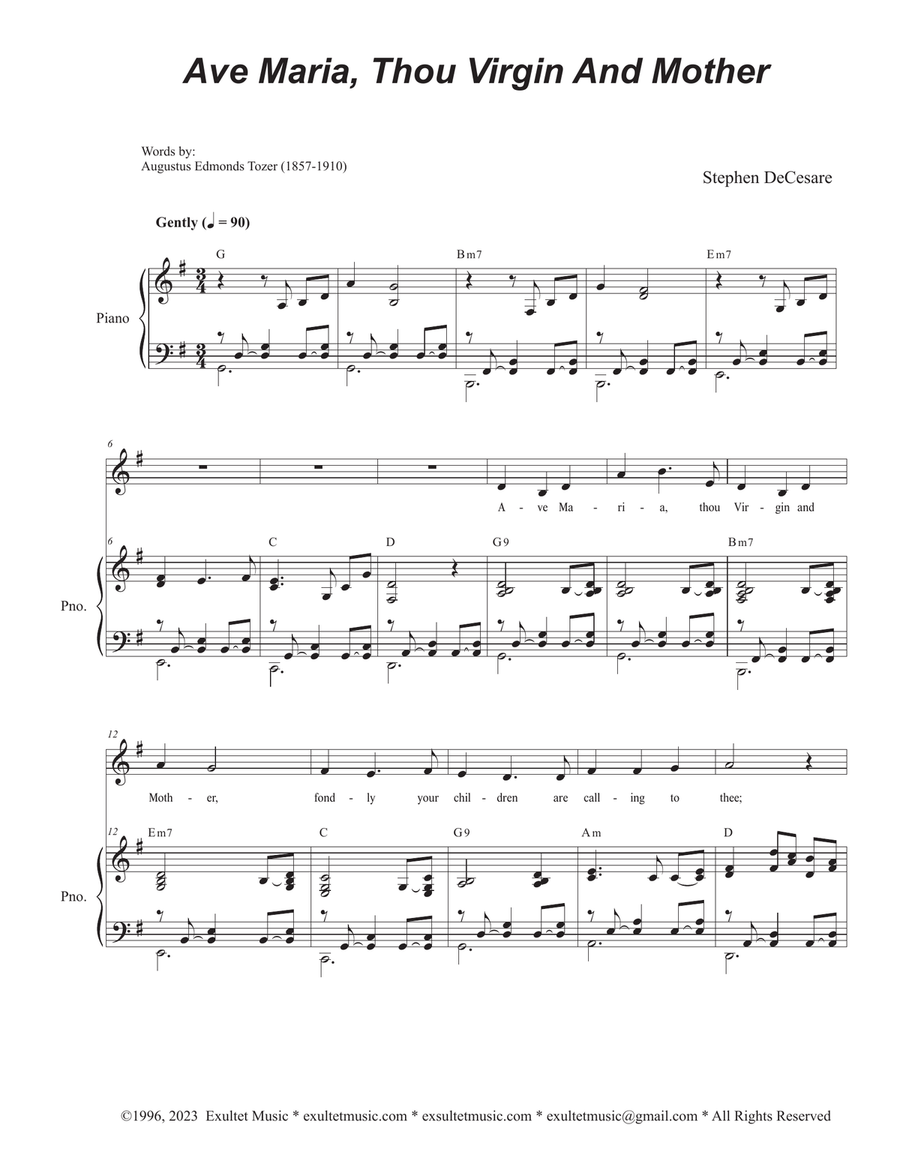 Ave Maria, Thou Virgin And Mother (Unison choir) Unison Choir scores gallery preview page 1