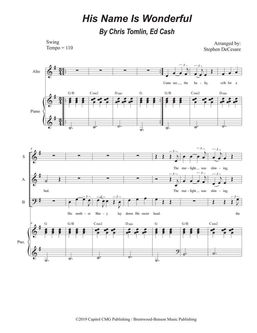 His Name Is Wonderful Piano, Vocal scores gallery preview page 1