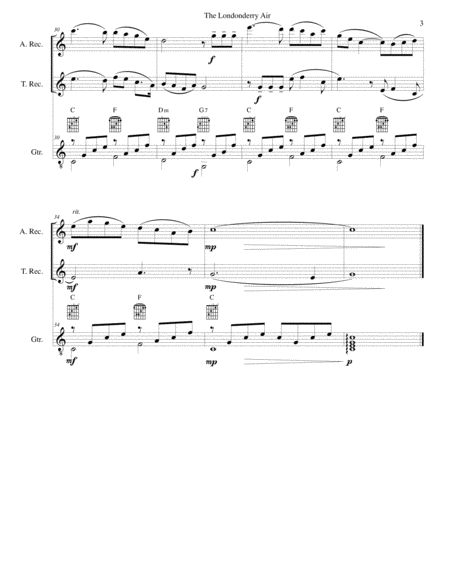 The Londonderry Air (Oh Danny Boy) for alto recorder, tenor recorder and guitar image number null