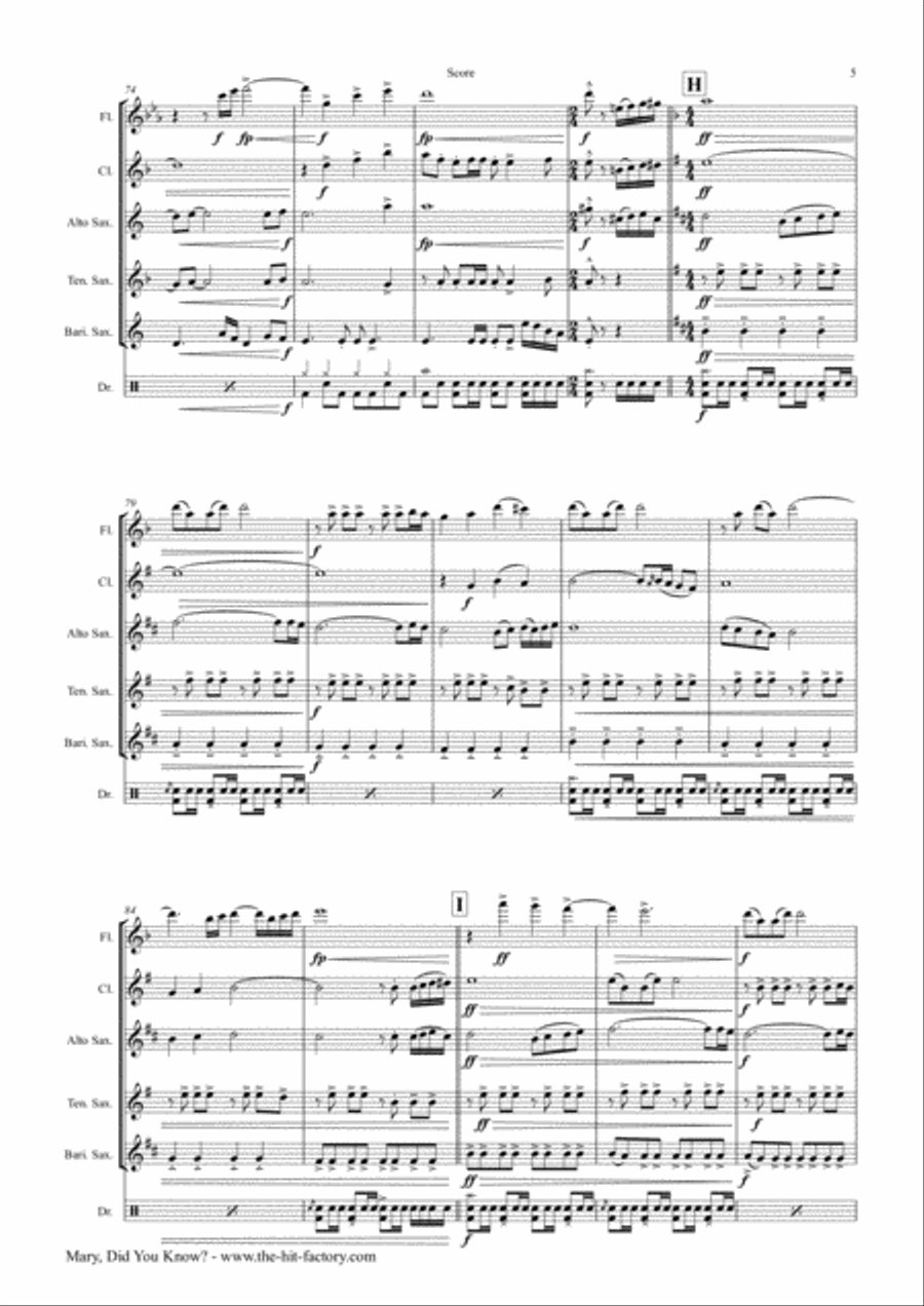 Mary, Did You Know? Saxophone Quintet scores gallery preview page 5