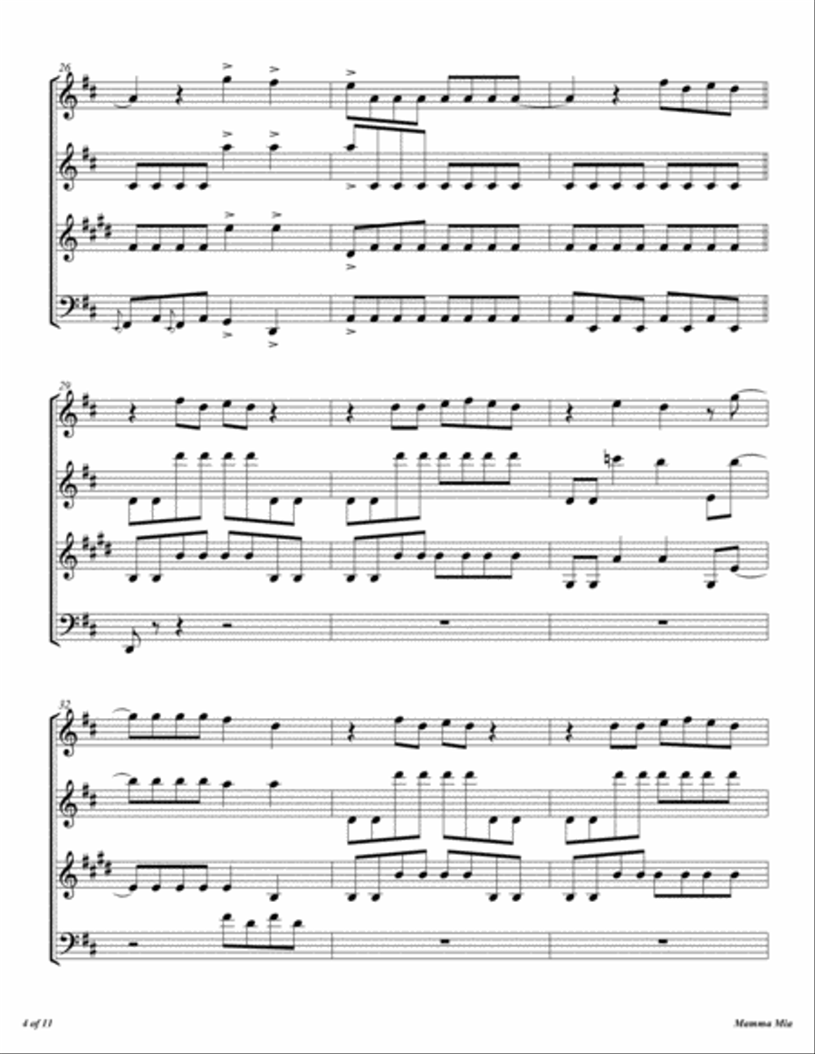 Mamma Mia Woodwind Quartet scores gallery preview page 5