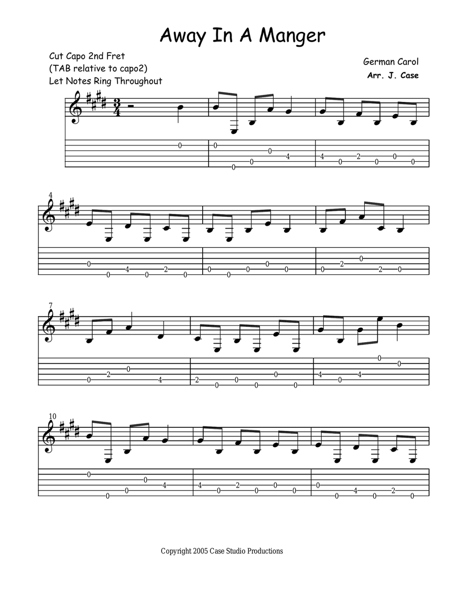 Easy Cut-Capo Finger-Style Christmas (TAB) Guitar Tablature scores gallery preview page 2