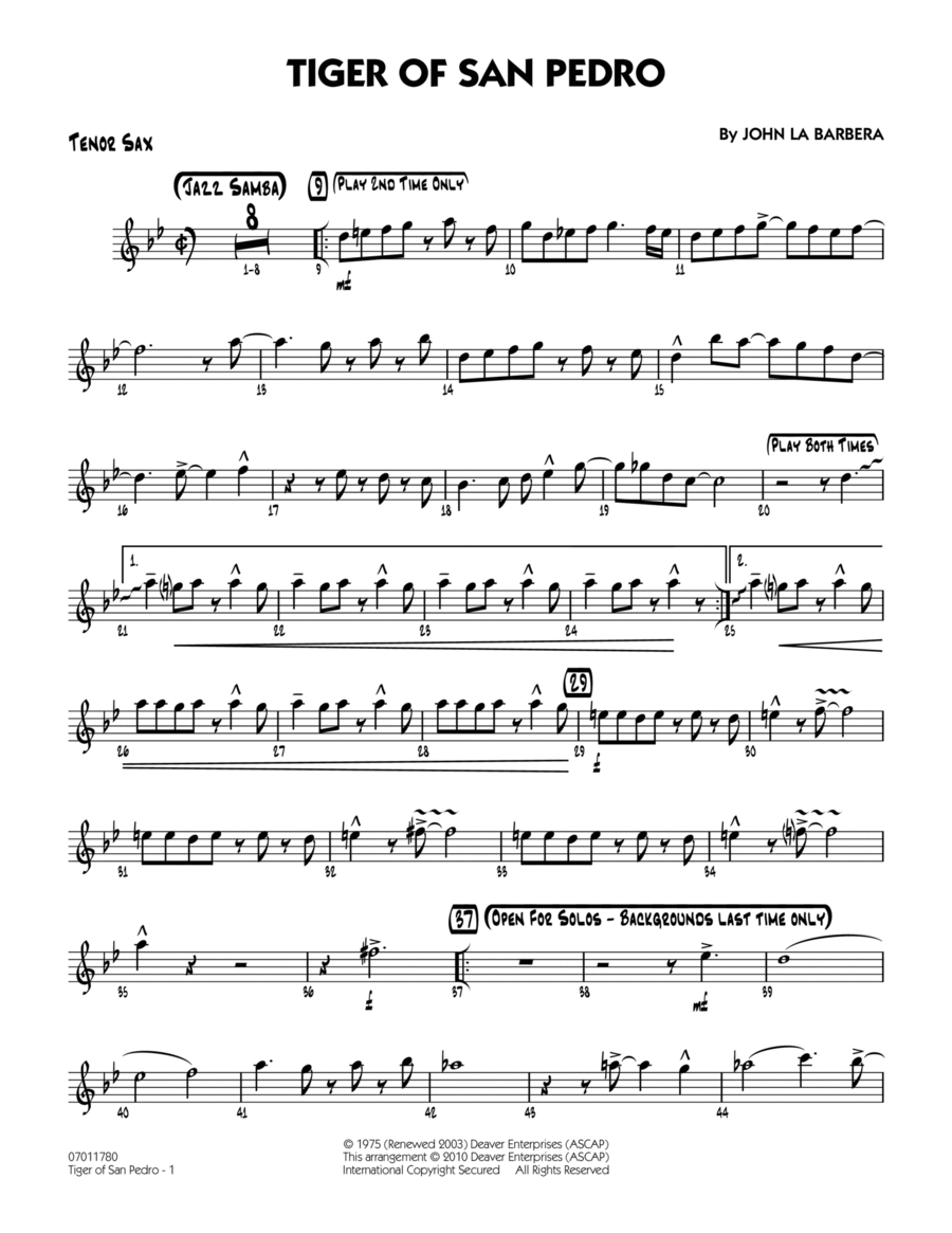Tiger Of San Pedro - Tenor Sax Jazz Ensemble scores gallery preview page 1
