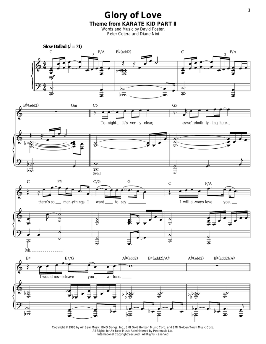 Glory Of Love Glory Of Love Piano, Vocal scores gallery preview page 1