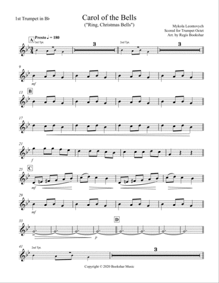 Carol of the Bells (F min) (Trumpet Octet) Brass Ensemble scores gallery preview page 6