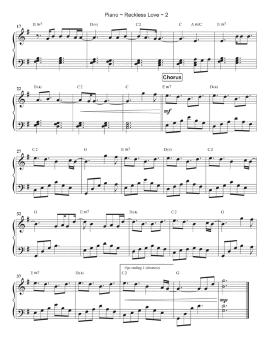 Reckless Love Piano Solo scores gallery preview page 3