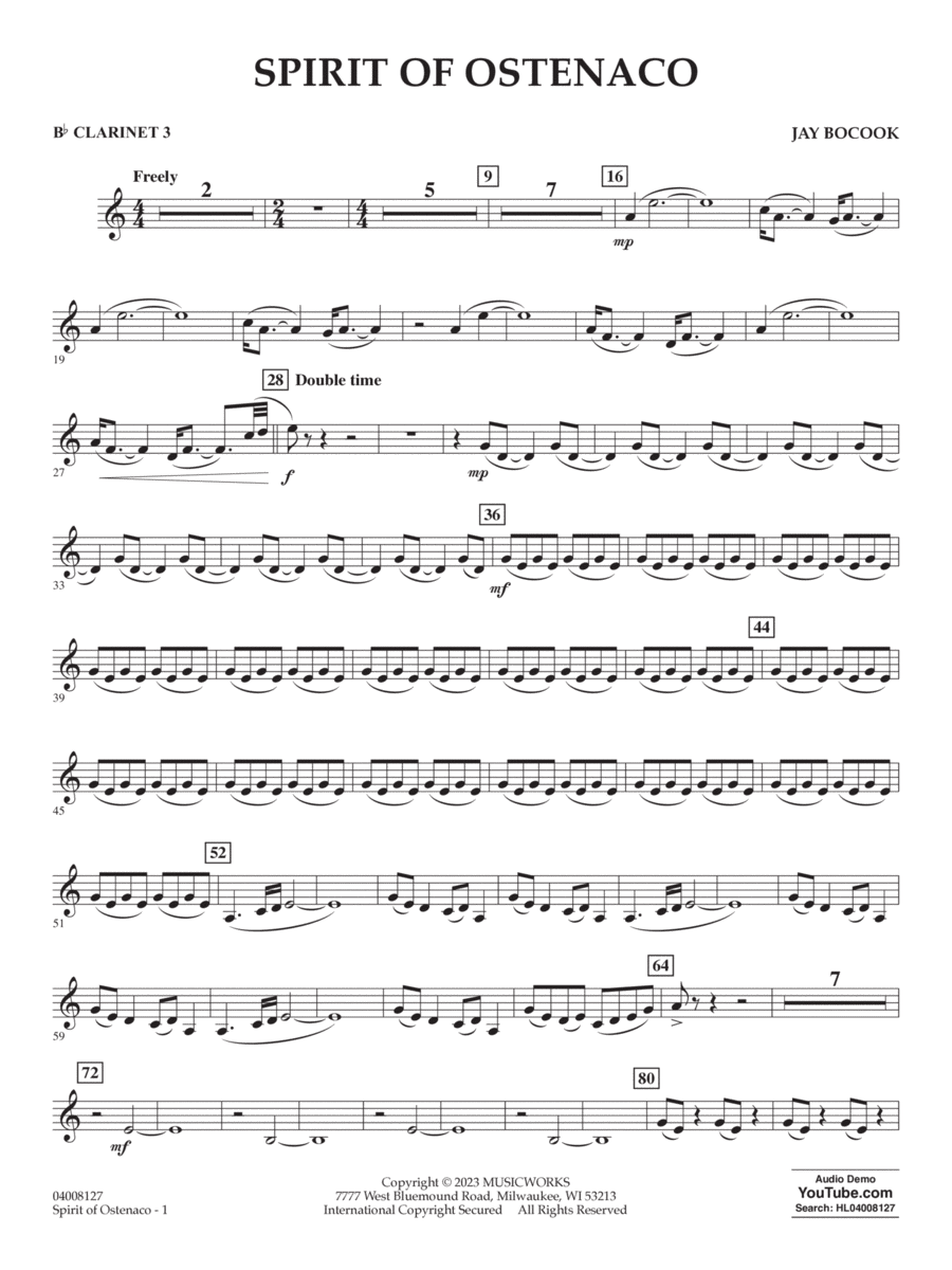 Spirit Of Ostenaco - Bb Clarinet 3 Concert Band scores gallery preview page 1
