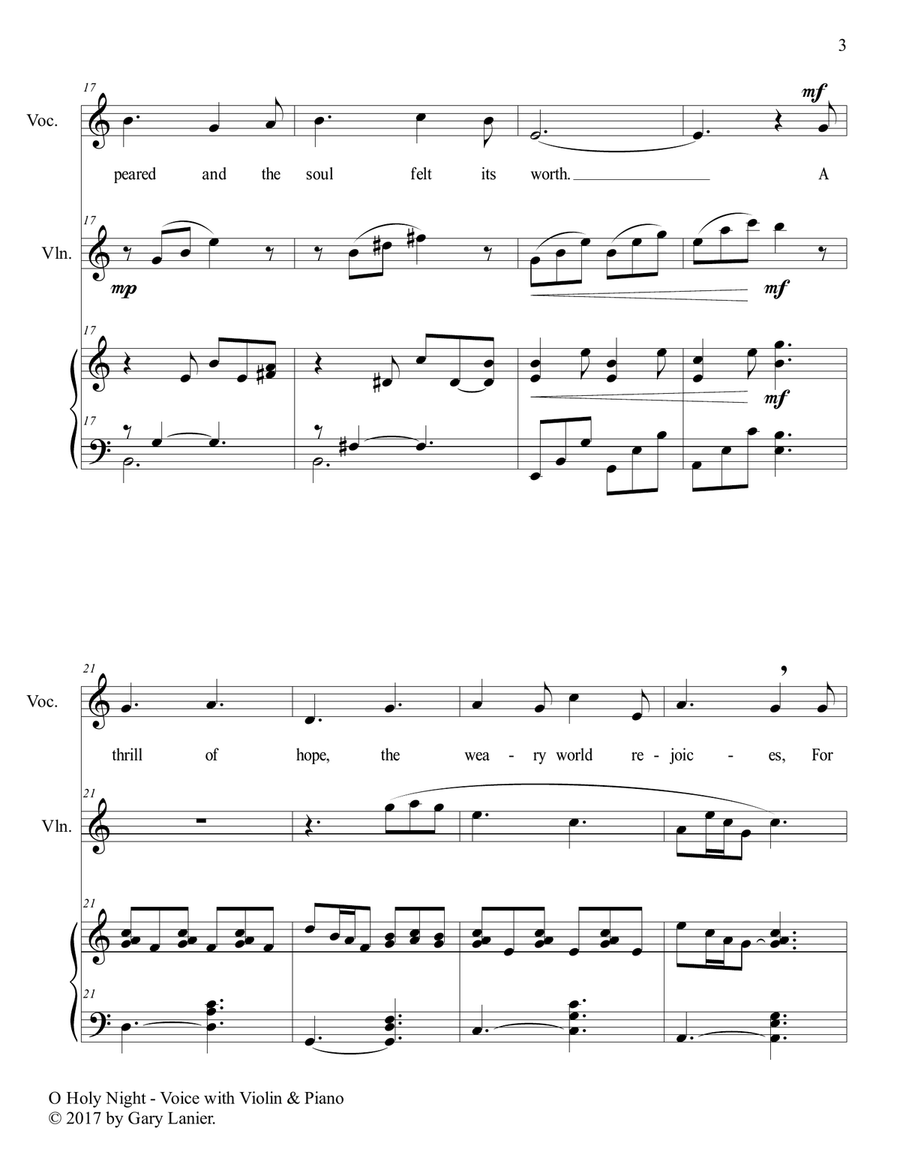O HOLY NIGHT (Voice Solo with Violin & Piano - Score & Parts included) Small Ensemble scores gallery preview page 4
