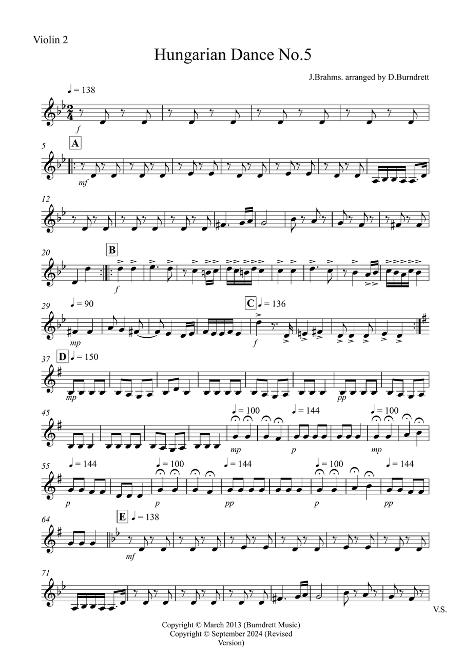 Hungarian Dance No.5 for String Quartet String Quartet scores gallery preview page 6