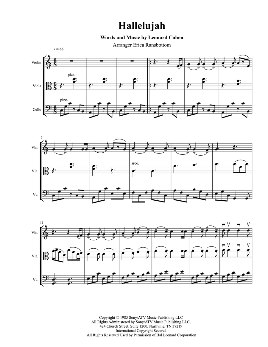 Hallelujah String Trio scores gallery preview page 1