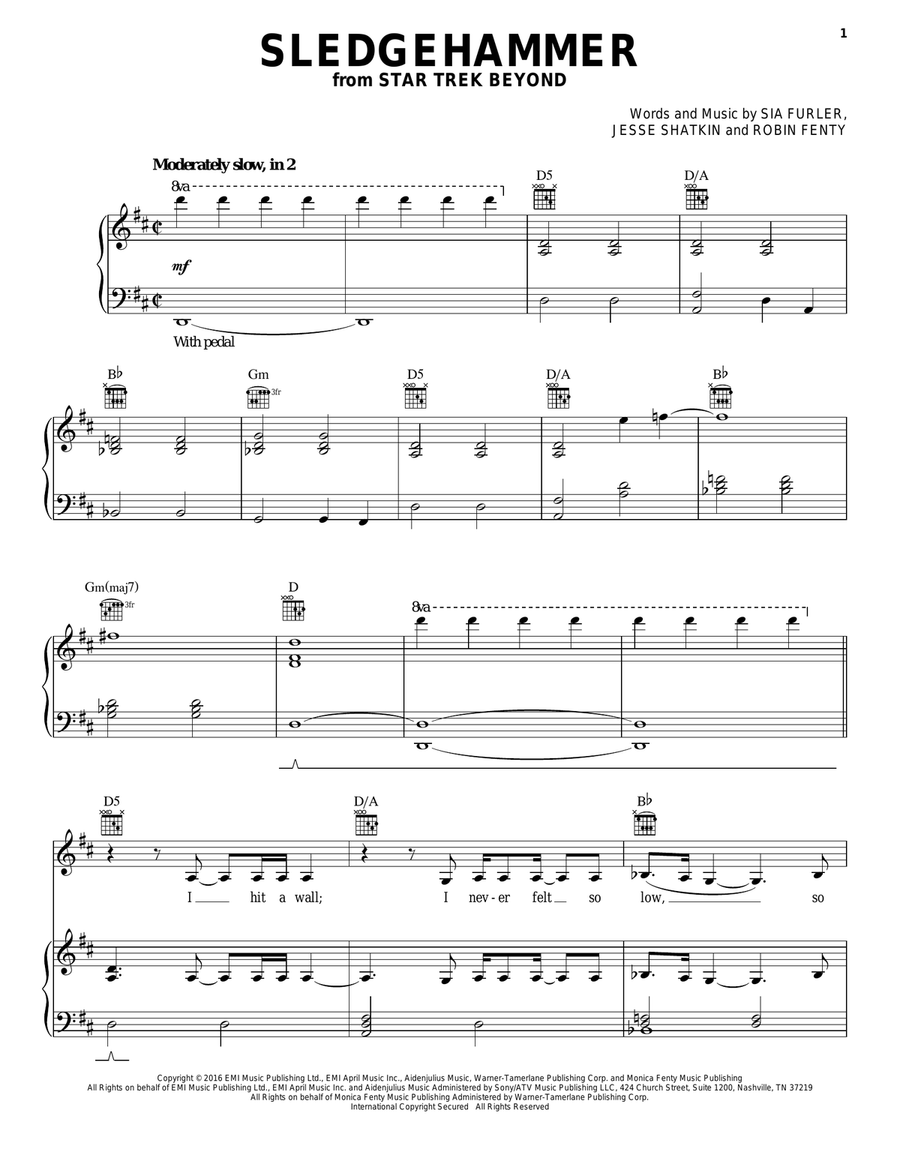 Sledgehammer Piano, Vocal, Guitar scores gallery preview page 1