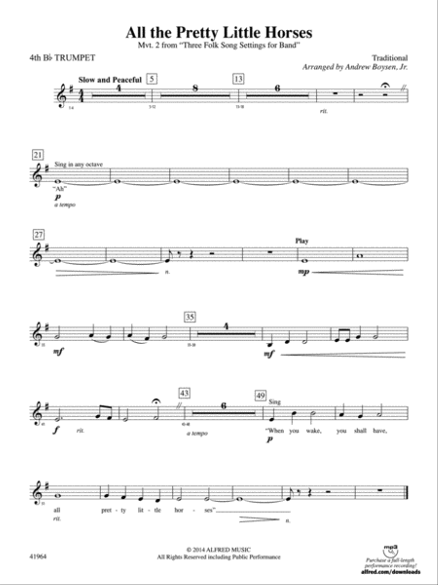 All the Pretty Little Horses: 4th B-flat Trumpet Concert Band scores gallery preview page 1
