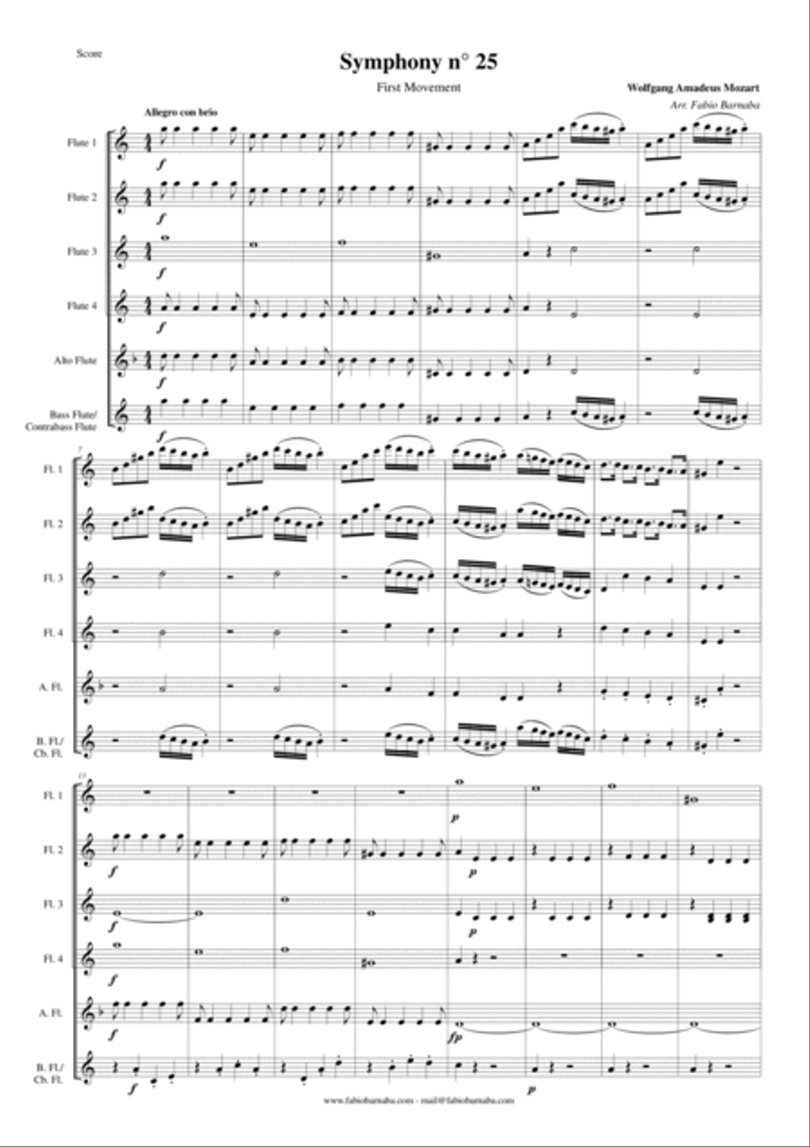 Symphony n°25 by Mozart (first movement) - for Flute Choir Flute Choir scores gallery preview page 2