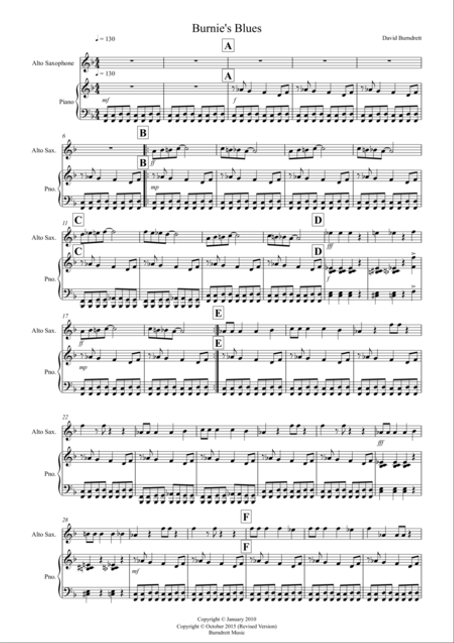 Burnie's Blues for Alto Saxophone and Piano Woodwind Duet scores gallery preview page 1