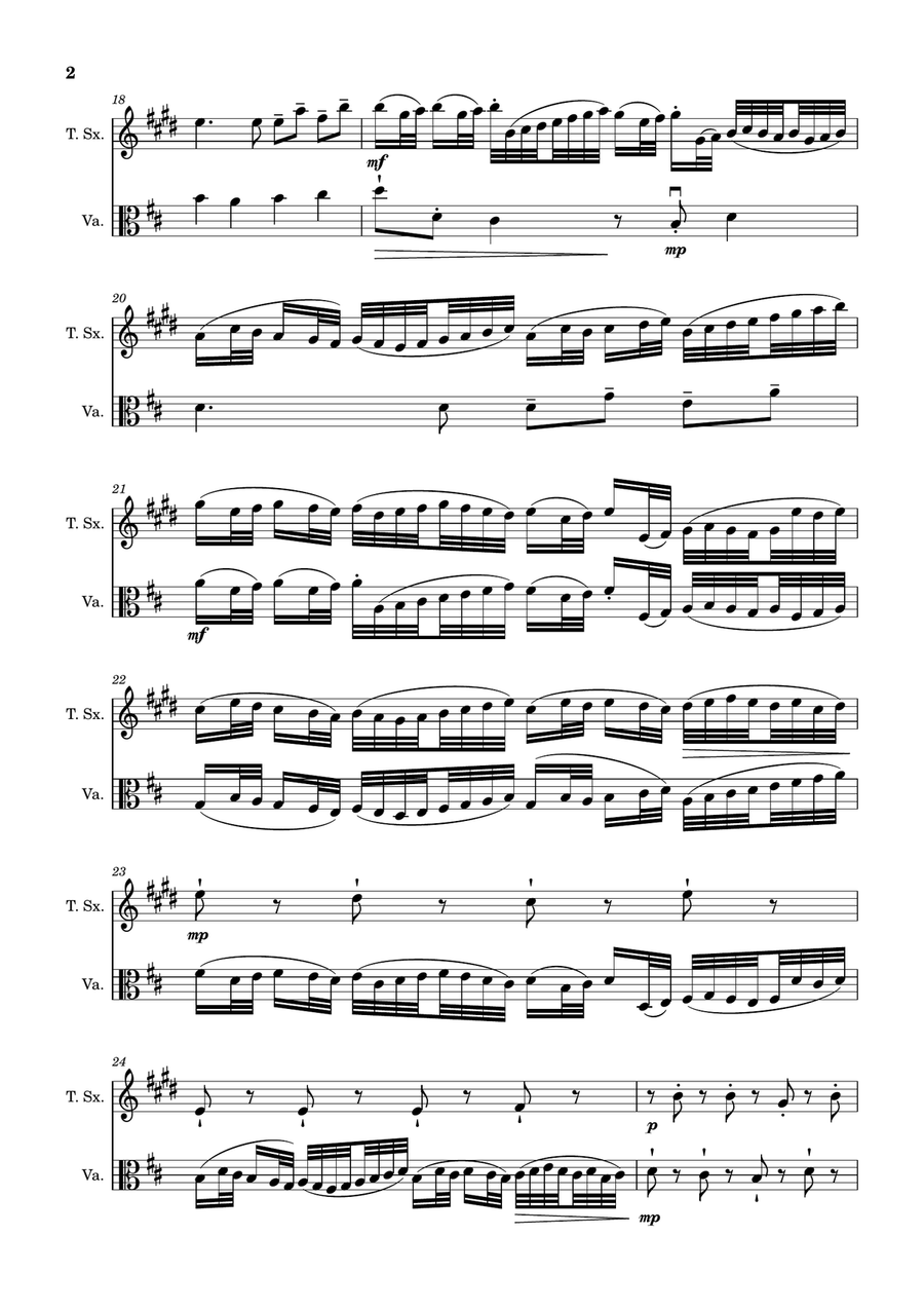 Canon in D Major, P.37; T.337. Arranged for Tenor Saxophone and Viola Chamber Music scores gallery preview page 2