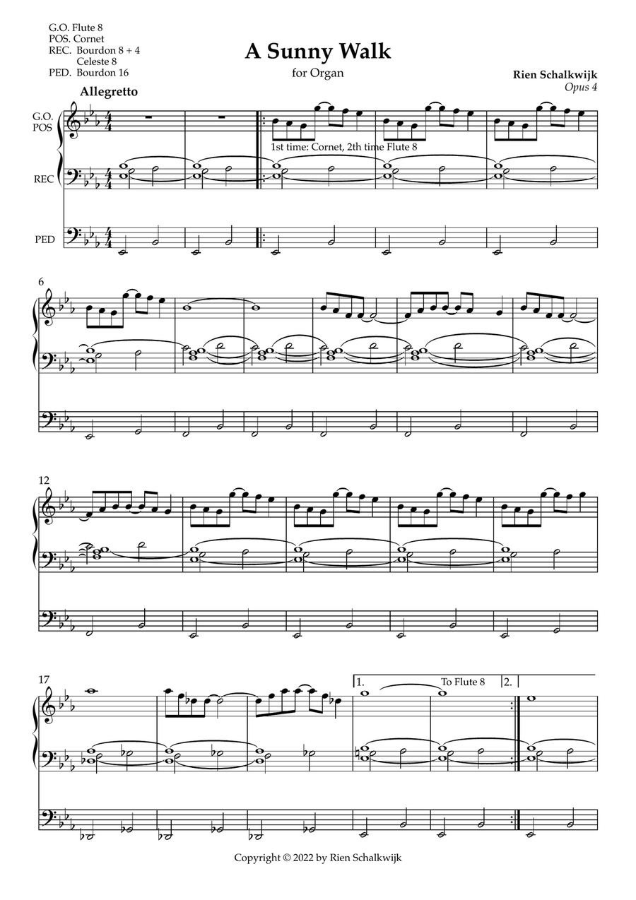 A Sunny Walk, Opus 4 A Sunny Walk, Opus 4 Organ Solo scores gallery preview page 1