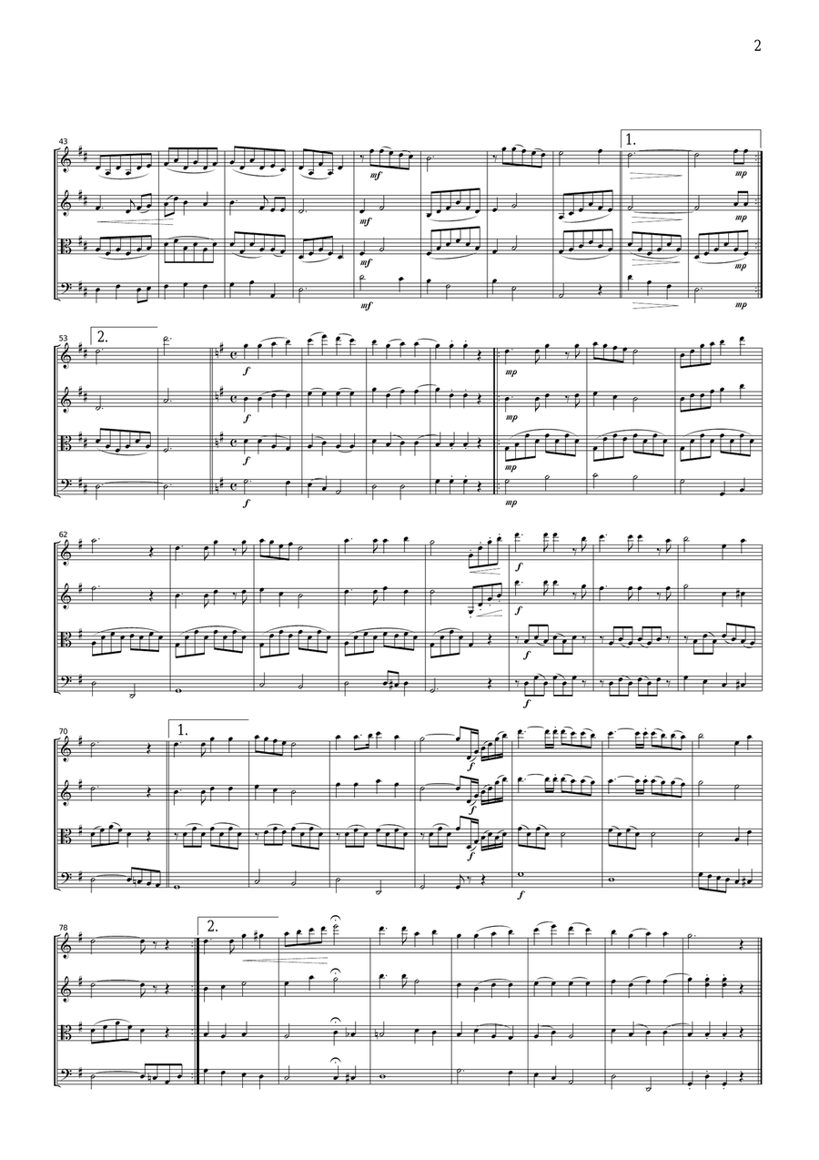 Japanese famous songs (medley) Spring in Japan(Ureshii hinamatsuri, Oboro zukiyo, Hana), for string String Quartet scores gallery preview page 2