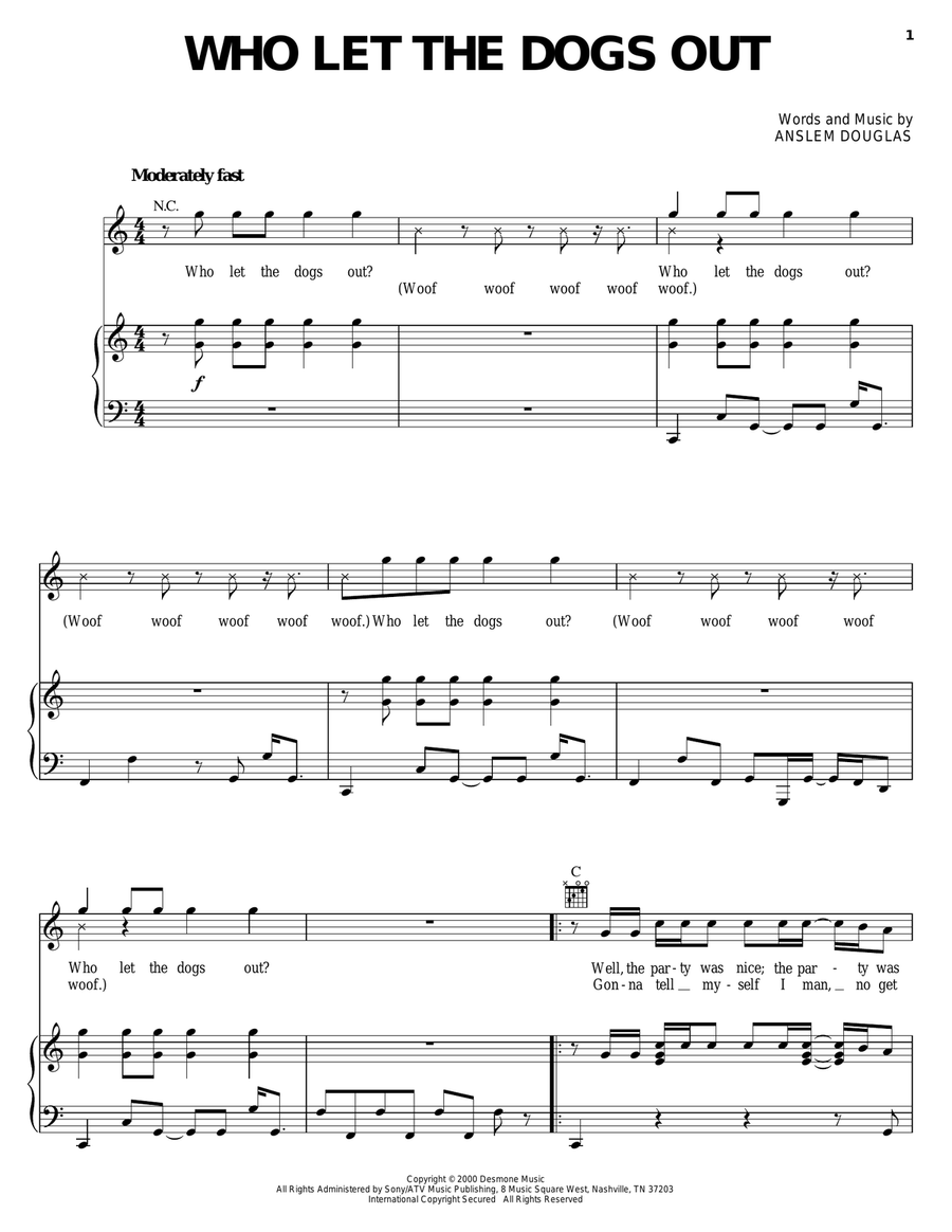Who Let The Dogs Out Piano, Vocal, Guitar scores gallery preview page 1