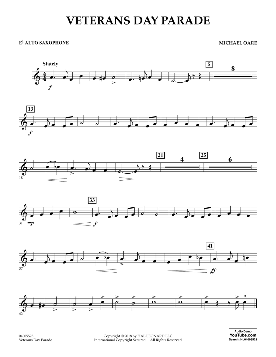 Veterans Day Parade - Eb Alto Saxophone Concert Band scores gallery preview page 1