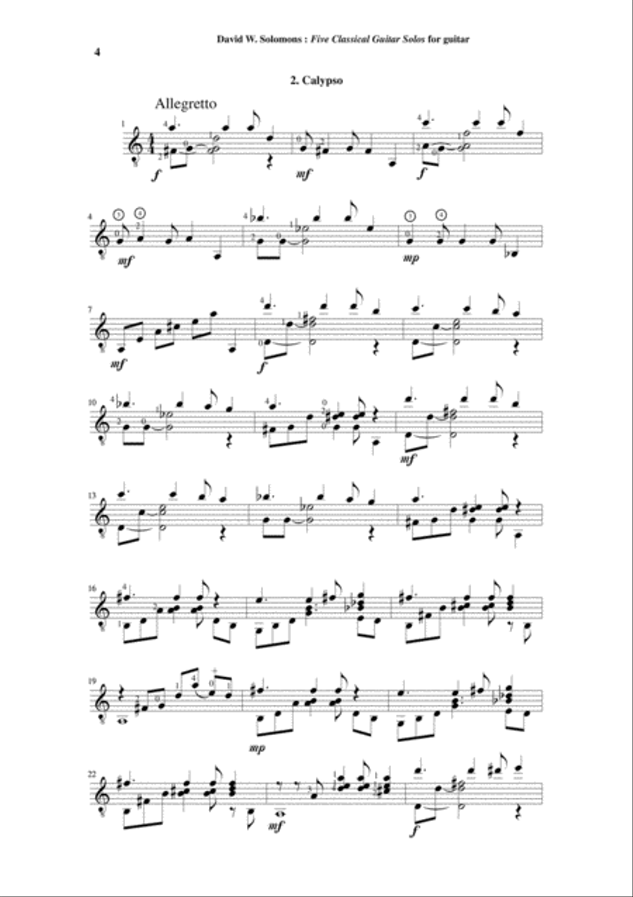 David W. Solomons: Five Classical Guitar Solos for guitar Acoustic Guitar scores gallery preview page 4