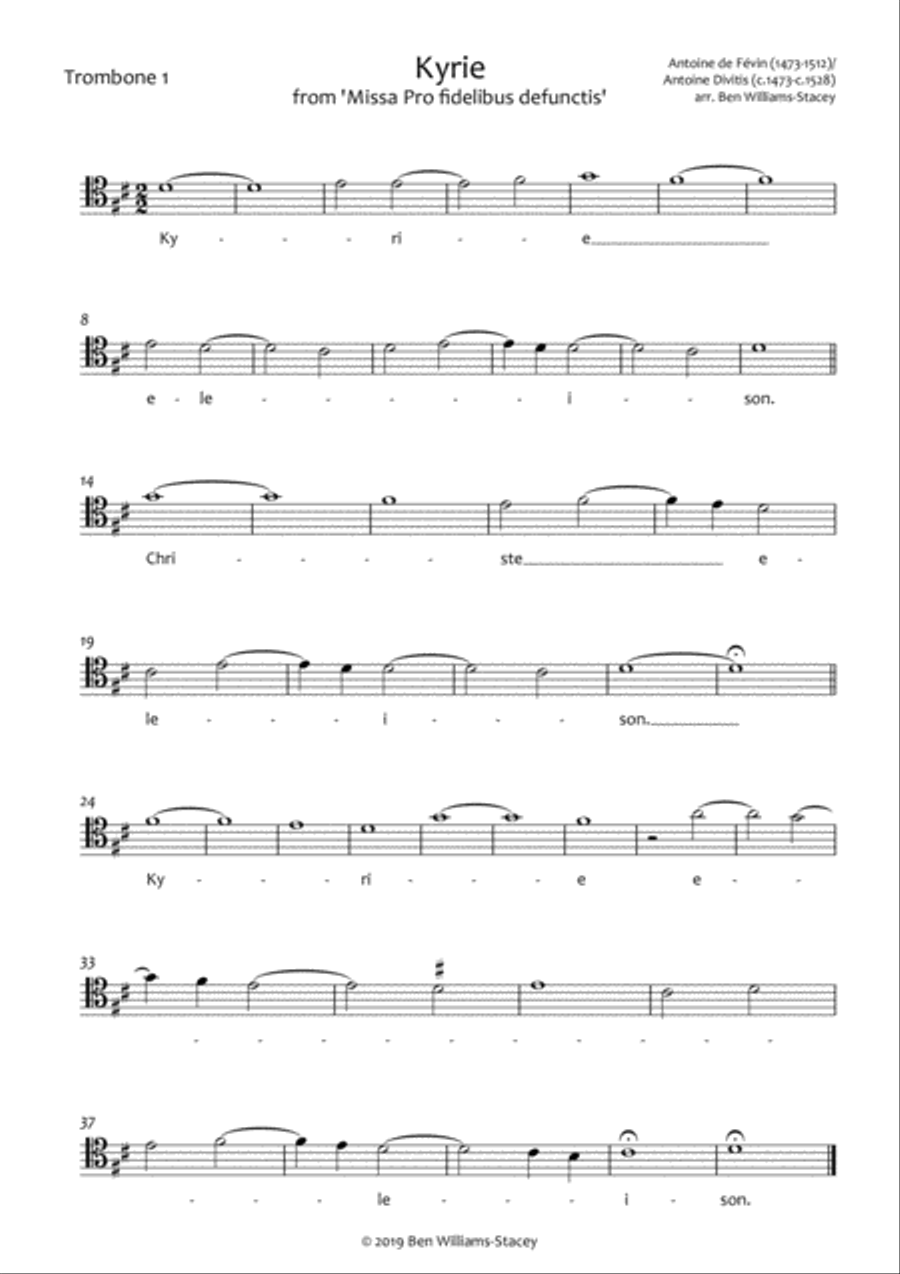 Kyrie from 'Missa Pro fidelibus defunctis' for Trombone Quartet Trombone Quartet scores gallery preview page 4