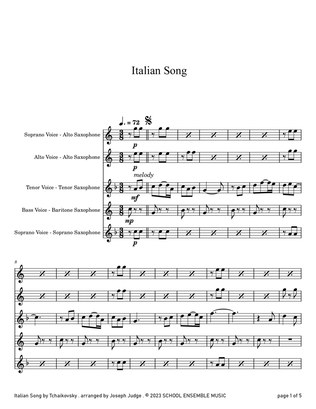 Italian Song by Tchaikovsky for Saxophone Quartet in Schools