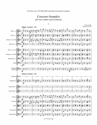 Concerto Semplice (for two violins and orchestra) Score and Parts