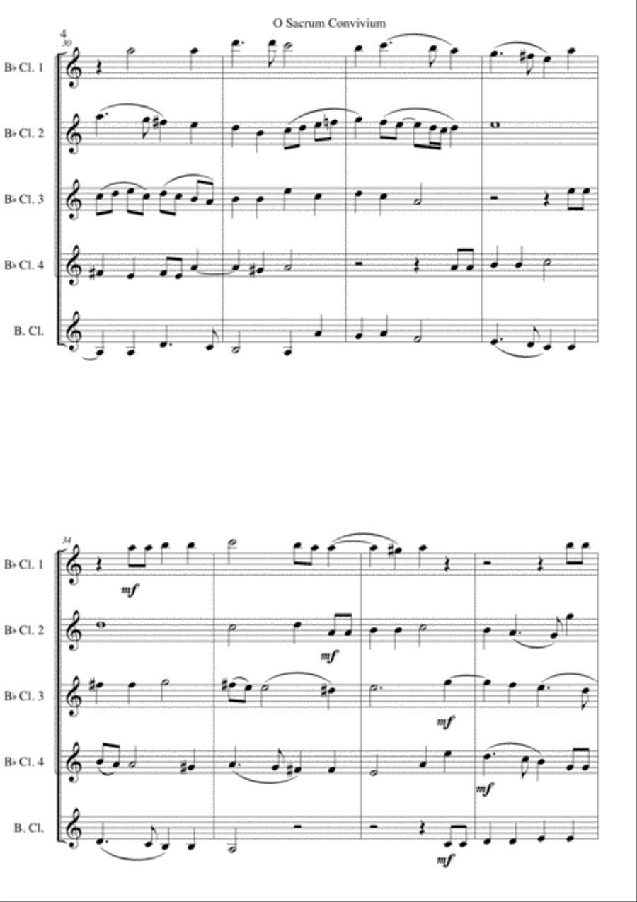 O Sacrum Convivium for clarinet quintet (4 clarinets and 1 bass or 5 clarinets) Clarinet Quintet scores gallery preview page 4