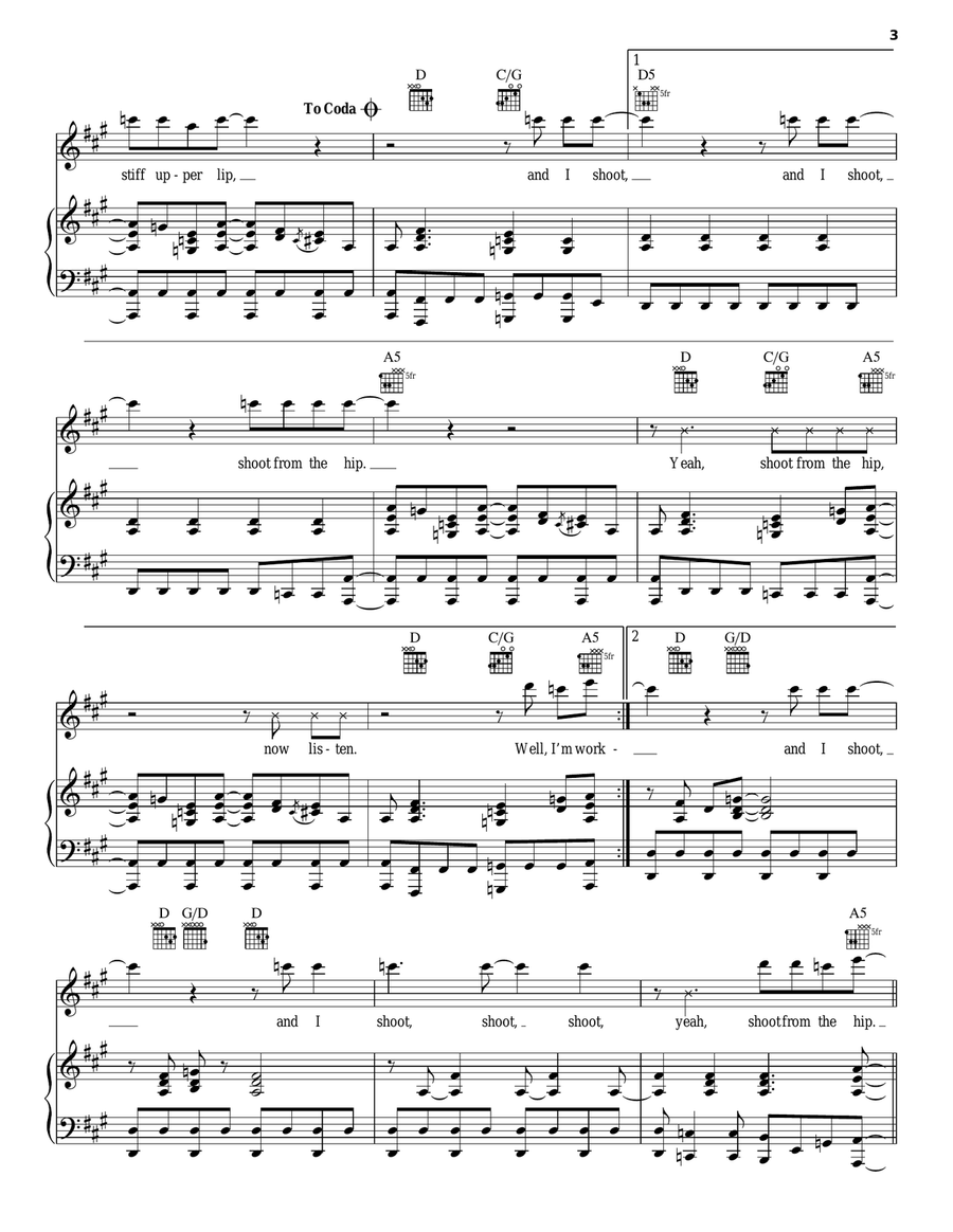 Stiff Upper Lip Piano, Vocal, Guitar scores gallery preview page 3