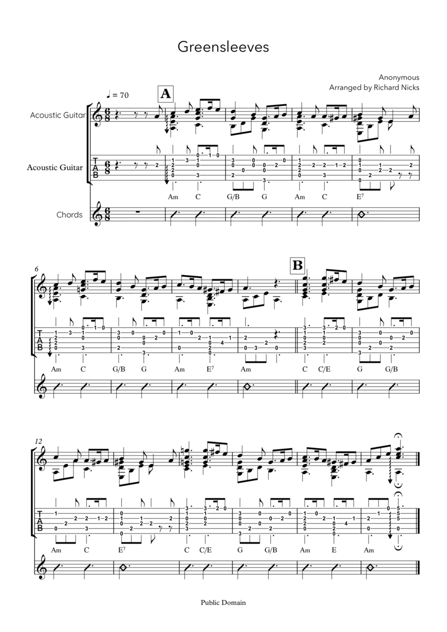 Greensleeves Acoustic Guitar scores gallery preview page 1