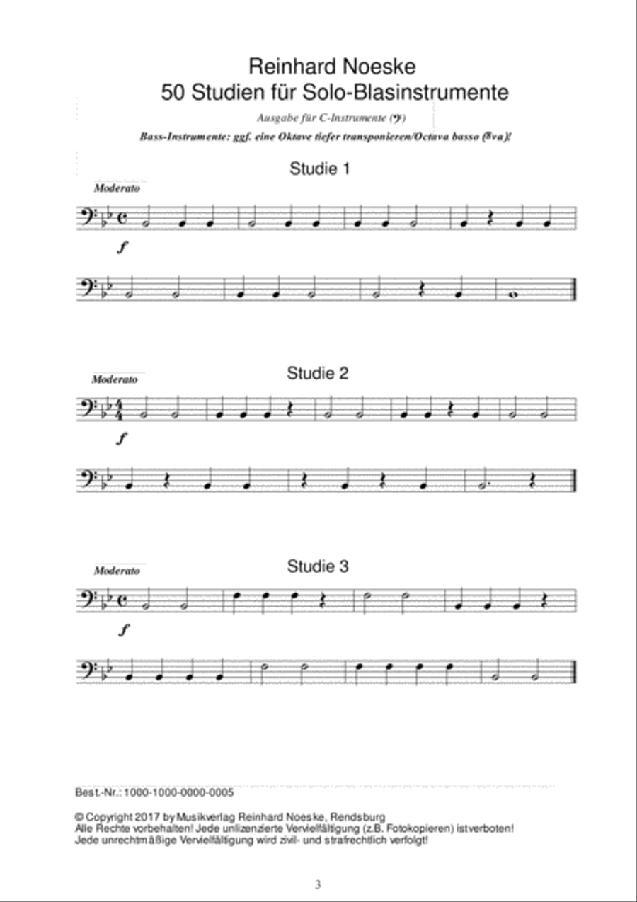 50 Studien für Solo-Blasinstrumente - Ausgabe für C-Instrumente (Bassschlüssel) Small Ensemble scores gallery preview page 5