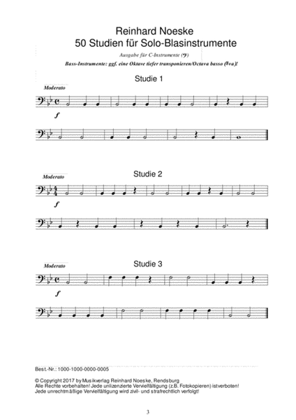 50 Studien für Solo-Blasinstrumente - Ausgabe für C-Instrumente (Bassschlüssel)