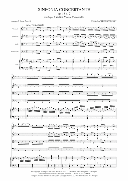 Sinfonia Concertante Op. 18 No. 2 for Harp, 2 Violins, Viola and Violoncello