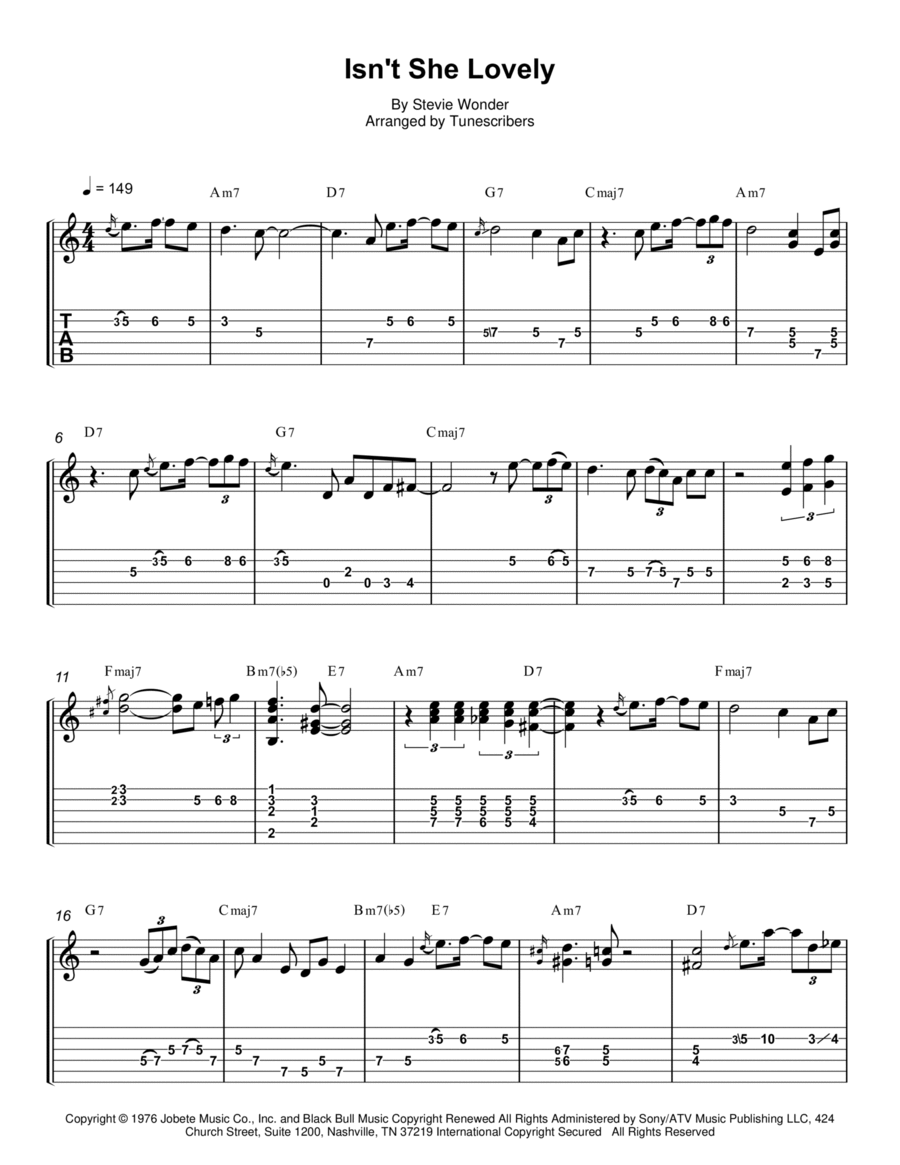 Isn't She Lovely Electric Guitar scores gallery preview page 1
