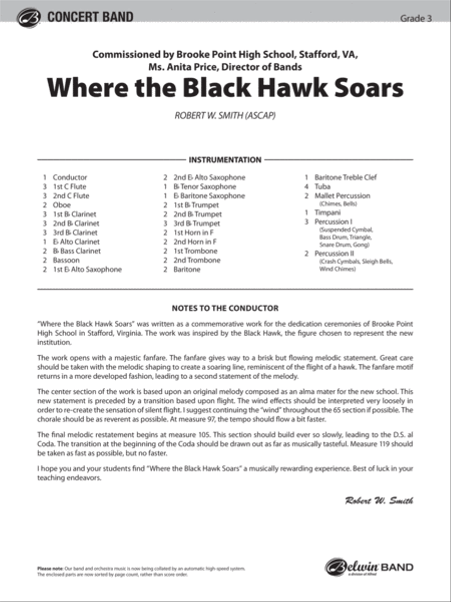 Where the Black Hawk Soars: Score Concert Band scores gallery preview page 1