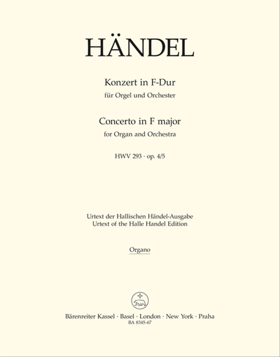 Concerto for Organ and Orchestra F major, Op. 4/5 HWV 293 Organ Solo scores gallery preview page 1