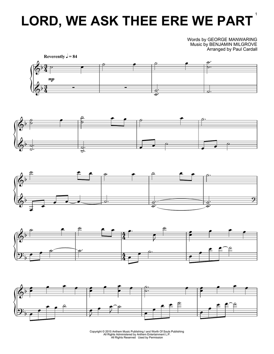 Lord, We Ask Thee Ere We Part Piano Solo scores gallery preview page 1