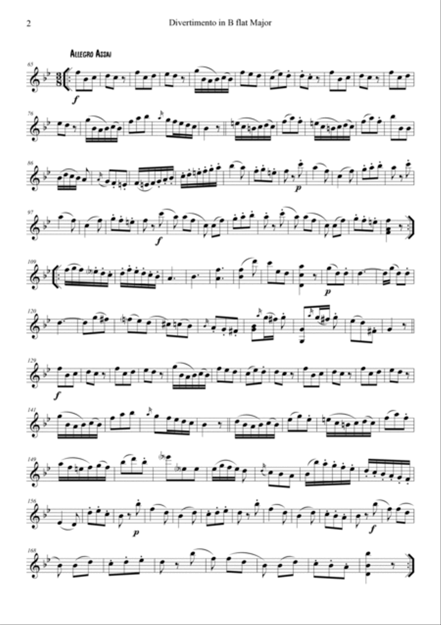 Mozart Divertimento in B flat Major. K. 137, Allegro di Molto and Allegro Assai String Duet scores gallery preview page 2