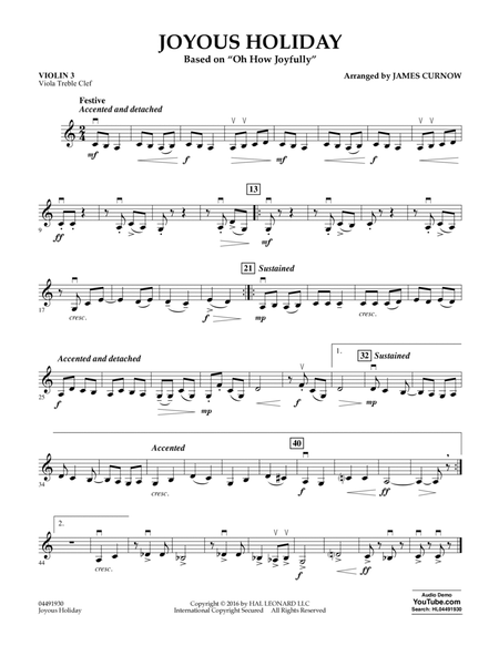 Joyous Holiday (based on Oh How Joyfully) - Violin 3 (Viola Treble Clef)