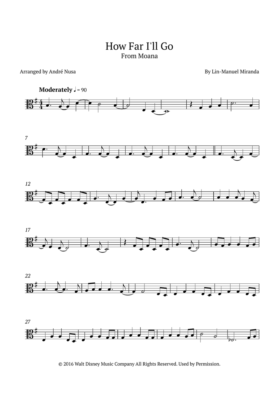How Far I'll Go Viola Solo scores gallery preview page 1